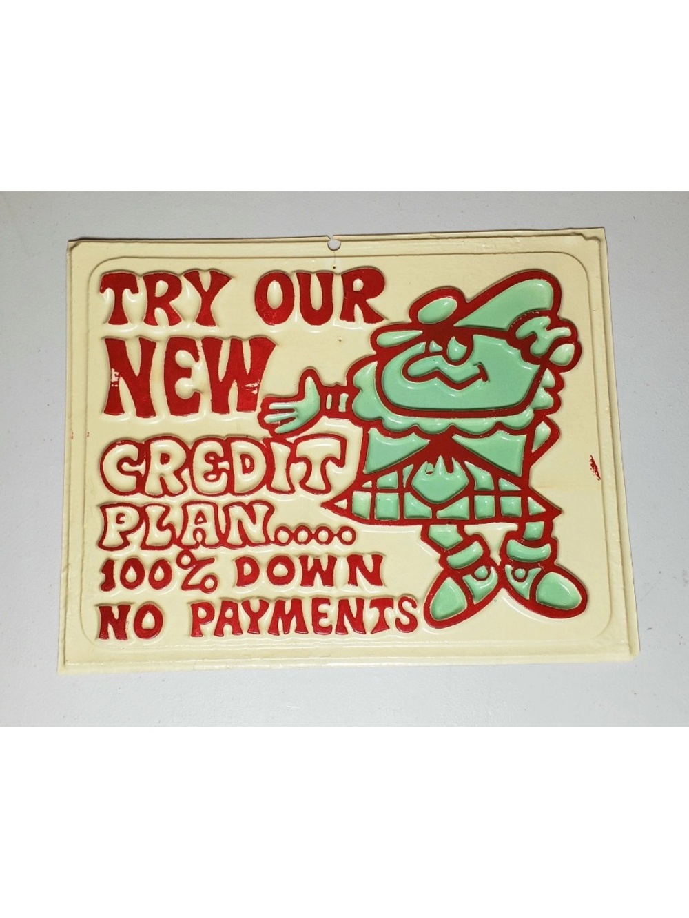 60s Vintage Style 'Try Our New Credit Plan' Wall Plaque Rare!